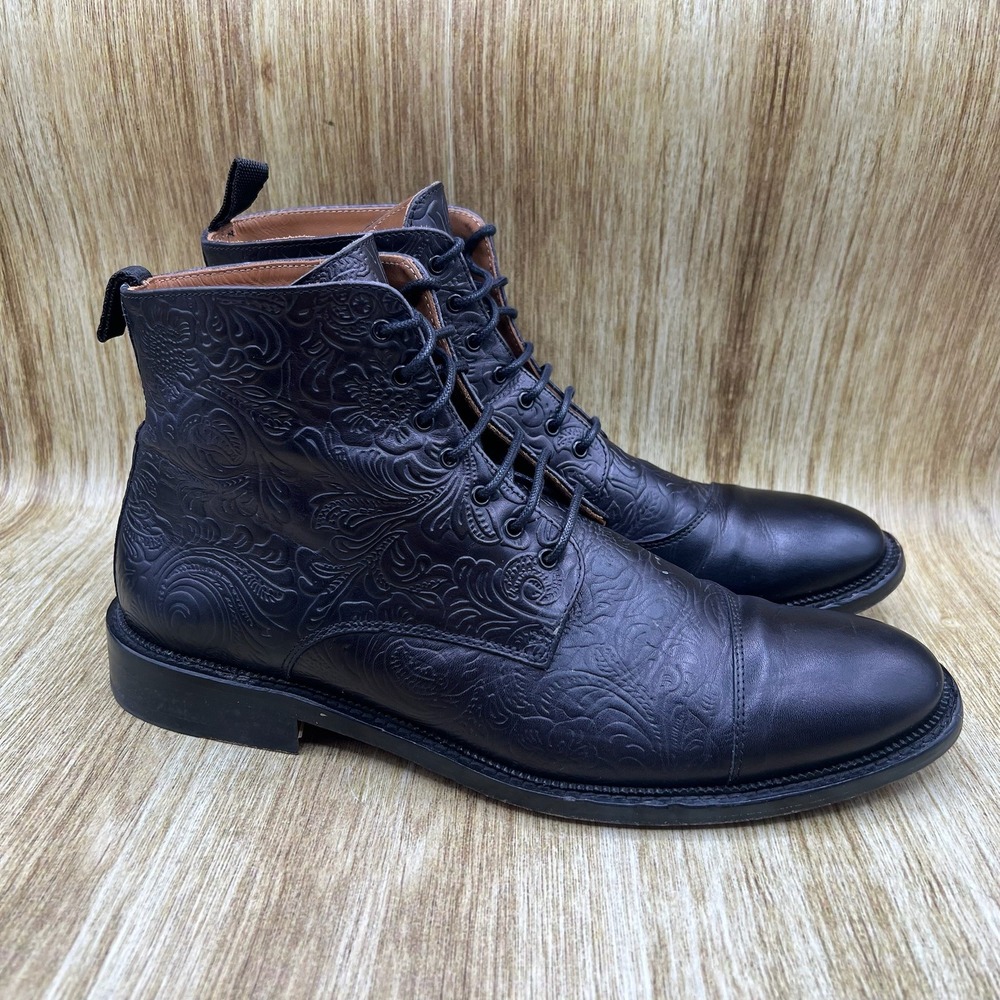 Taft The Rome Boot Men's Size 10.5 EU 43.5 Noir Viejo Floral Embossed Leather